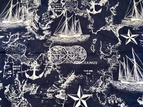 Vista 5 de Navy Blue Nautical Map Valance 42" Wide and 14" Long Cotton Curtain
