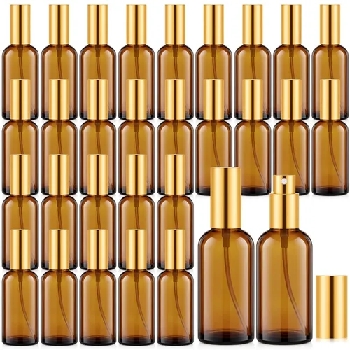 Vista 24 de Roshtia 30 botellas vacías decorativas transparentes de 0.33 onzas fluidas de color madera de haya con atomizador de perfume recargable, con bomba