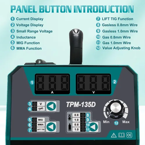Vista 2 de Soldador MIG - 135AMP 110V y 220V Voltaje Dual 4 en 1 Flux MIG/alambre sólido/Stick ARC/Lift TIG Gas/soldadura sin gas, IGBT Inverter Soldadora