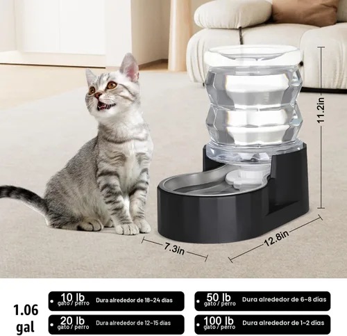 Vista 2 de RIZZARI Dispensador de Agua para Comida de Perros: Alimentador Grande de Acero Inoxidable Negro de 4L con Filtro Triple - Hidratación Saludable