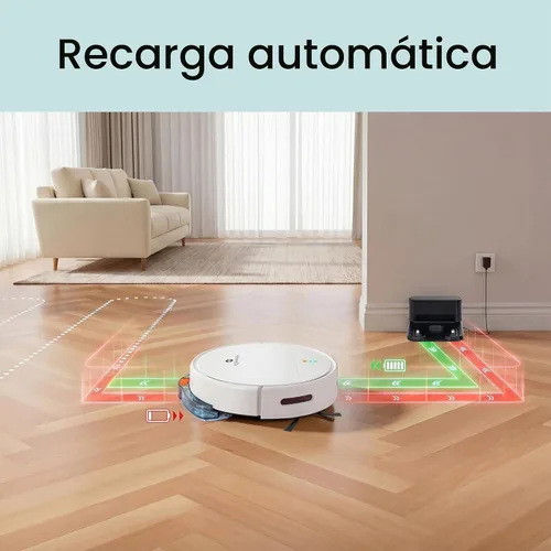 Vista 5 de SereneLife Robot aspirador automático y trapeador, control de aplicación, 3 modos de limpieza, sensores inteligentes anticaídas, carga automática