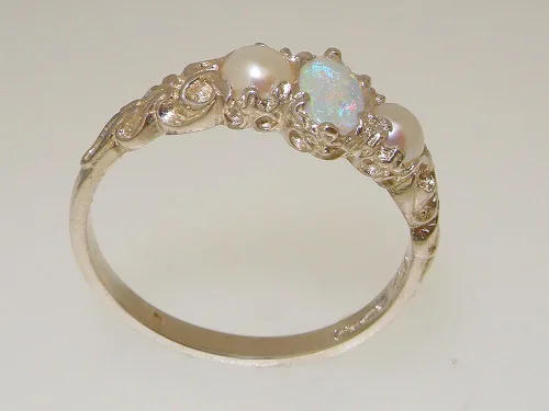 Vista 4 de Anillo de plata de ley 925 auténtico ópalo y perlas cultivadas para mujer