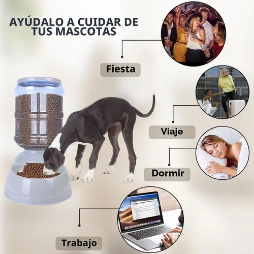 Vista 6 de Comederos automáticos para perros, dispensador de alimentos por gravedad de 3 galones para perros grandes, comedero automático para perros de razas