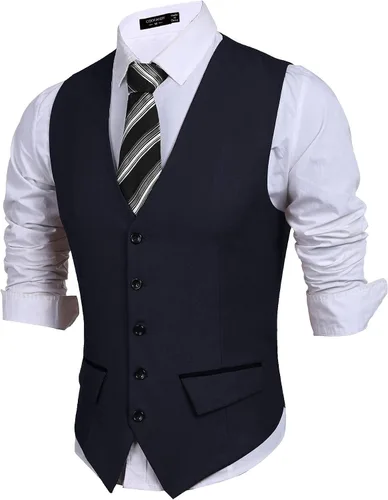 Vista 2 de COOFANDY Chaleco de traje de negocios para hombre chaleco de vestir ajustado chaleco de boda