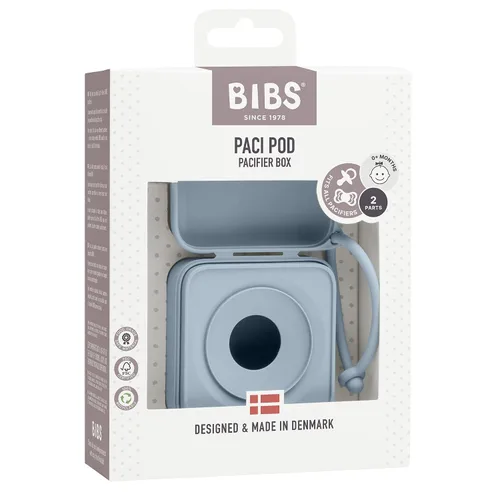 Vista 2 de BIBS Caja de chupete con lazo para almacenar y transportar chupetes Material 100% libre de BPA Diseñado y fabricado en Dinamarca Azul bebé