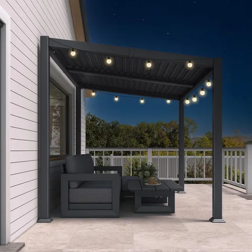 Vista 20 de PURPLE LEAF Pérgola con listones de techo rígido de 8 x 10, pérgola de aluminio para patio al aire libre con techo ajustable a prueba de lluvia