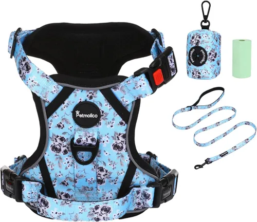 Vista 19 de Petmolico Juego de arnés para perro sin tirones con accesorio de correa, asa de fácil control, chaleco reflectante para razas pequeñas, chaleco