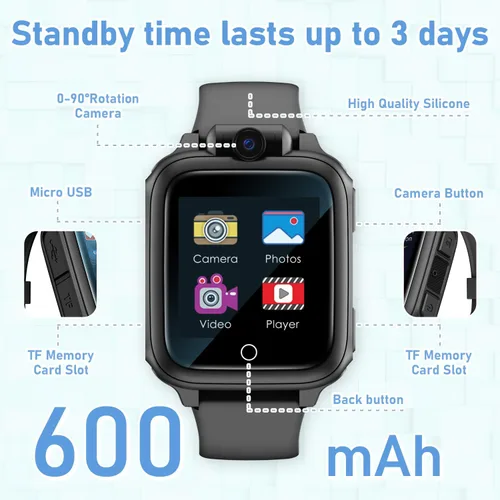 Vista 7 de Awatty Reloj Inteligente para Niños, Reloj para Niños con 26 Juegos Cámara Grabadora de Video Música Alarma Calculadora Calendario Linterna