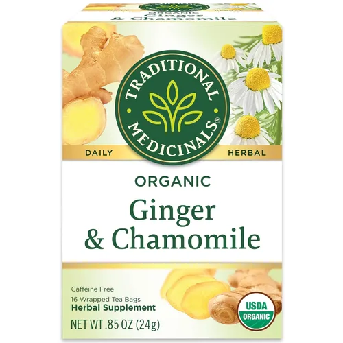 Vista 3 de Traditional Medicinals Té de hierbas orgánico de jengibre y manzanilla, alivia la indigestión ocasional o las náuseas (paquete de 3) – 48 bolsas
