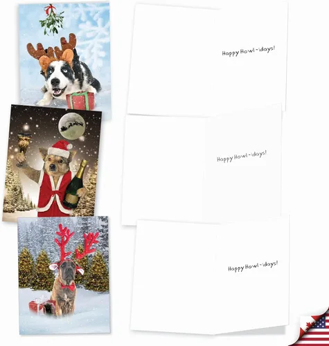Vista 4 de The Best Card Company - 20 adorables tarjetas de felicitación navideñas (4 x 5.12 pulgadas) - Saludos de cachorros a granel, surtidos