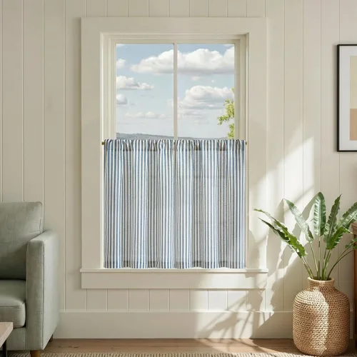 Vista 37 de Jinchan - Cortinas de lino a rayas para cocina, 24 pulgadas, beige, 2