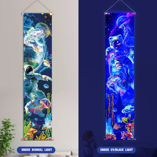 Vista 3 de Tiamon 2 Piezas de Arte de Luz Negra para Pared, Tapiz Trippy de Luz Negra, Póster de Tapiz UV Reactivo, Banner Estético, Fondo de Pared para Colgar