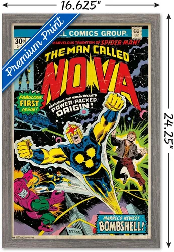 Vista 3 de Trends International Marvel Comics Nova - Póster de pared con portada #1, 14.725 x 22.375 pulgadas, versión enmarcada de madera de granero