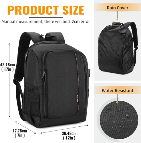 Vista 3 de G-raphy Mochila para cámara fotográfica, bolsas para fotografía de fotógrafos, mochila DSLR SLR con compartimento para laptop para cámaras DSLR