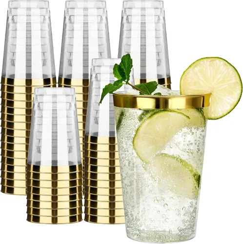 Vista 24 de RACETOP Vasos de plástico desechables transparentes de 9 onzas, paquete de 50 vasos de plástico transparente, vasos de fiesta resistentes, vasos