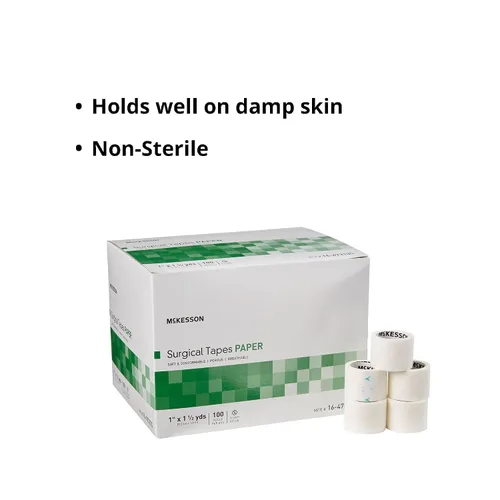Vista 4 de McKesson Cintas quirúrgicas, no estériles, de papel, transpirable, 1 in x 1 1/2 yardas, 100 rollos, 1 paquete