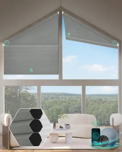 Vista 7 de Yoolax Persianas celulares inteligentes, persianas trapezoidales motorizadas derechas, persianas motorizadas con control remoto compatibles