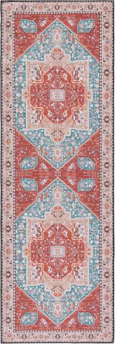 Vista 3 de SAFAVIEH Tucson Collection - Alfombra lavable de 2 pies 6 x 8 pies, color aguamarina y al óxido, antideslizante, ideal para zonas de alto tráfico