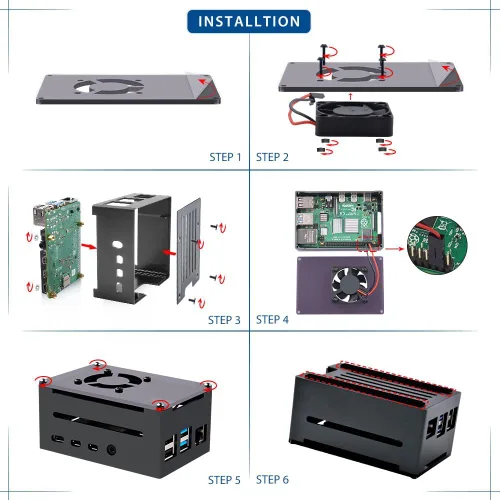 Vista 9 de GeeekPi Funda para Raspberry Pi 4, Pi 4 de aluminio con ventilador, disipador de calor Pi 4 para Raspberry Pi 4 Modelo B, carcasa alta compatible