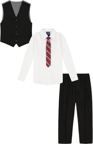 Vista 2 de IZOD - Conjunto de 4 piezas para niño, camisa de vestir con cuello, corbata, chaleco y pantalones