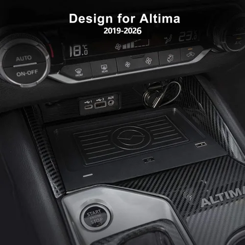 Vista 2 de CarQiWireless Cargador inalámbrico para Nissan Altima 2019-2024 SR/SV/SL, almohadilla de carga inalámbrica para teléfono, organizador de consola