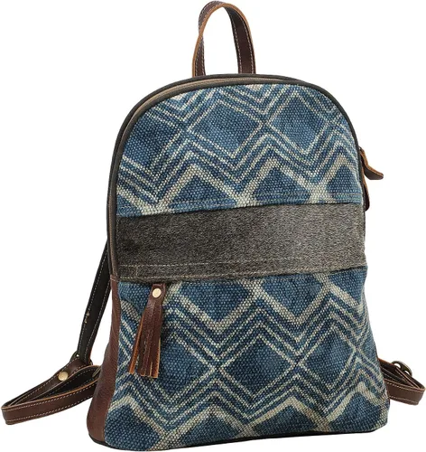 Vista 4 de Myra Bag Mochila de lona y piel de vaca reciclada Blue Breeze S-1571, Azul, Viajar