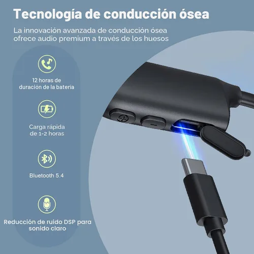 Vista 2 de Auriculares inalámbricos de conducción ósea de oído abierto con micrófono, auriculares deportivos Bluetooth de 12 horas de reproducción, ligeros
