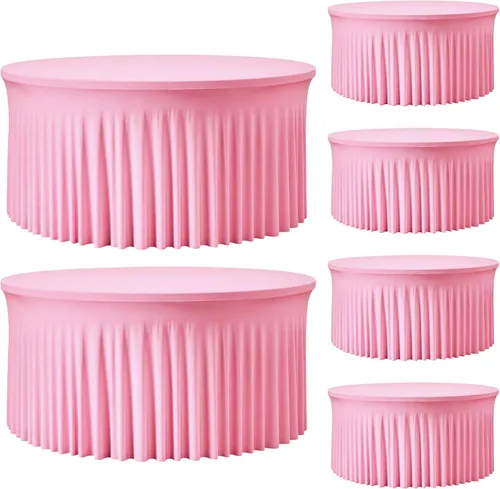 Vista 24 de Mantel redondo de 60 pulgadas en negro para mesas de 5 pies, funda de mesa ajustada de elastano con borde elástico y falda, lavable, sin arrugas