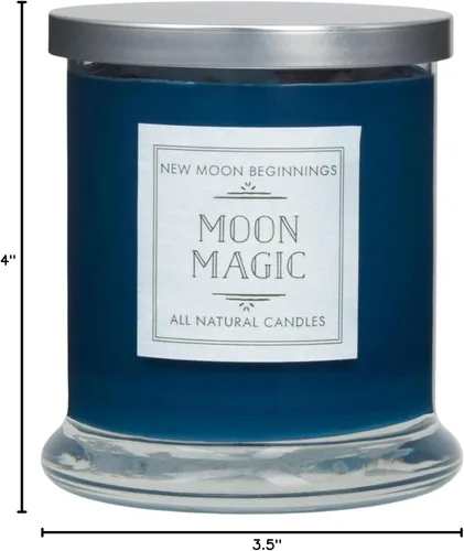 Vista 6 de New Moon Beginnings Vela Crescent Moon - Vela en tarro de cristal - Aroma cálido, picante, amaderado - Azul - Estilo moderno - Tema de luna - Para
