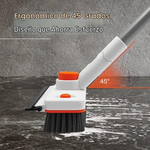 Vista 2 de Cepillo de limpieza de suelo con mango largo, cepillo extensible 3 en 1 para raspar cerdas rígidas, cepillo de ducha de 60 pulgadas con escobilla