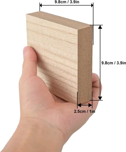 Vista 2 de Paquete de 20 bloques cuadrados de madera MDF sin terminar, bloques de madera de 3.9 x 3.9 pulgadas para manualidades, proyectos de bricolaje