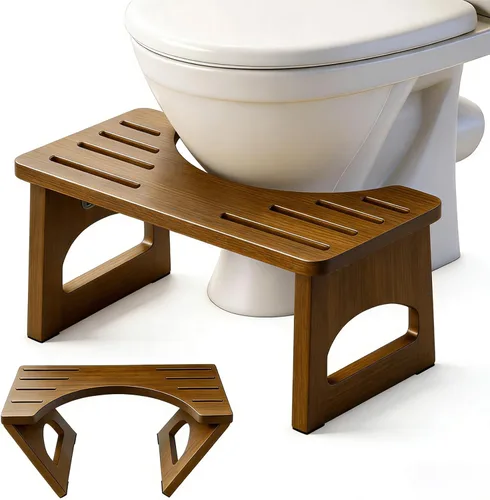 Vista 12 de Taburete de inodoro plegable, taburete de 7 pulgadas para defecar para baño, taburete de inodoro de bambú en cuclillas para adultos, taburete