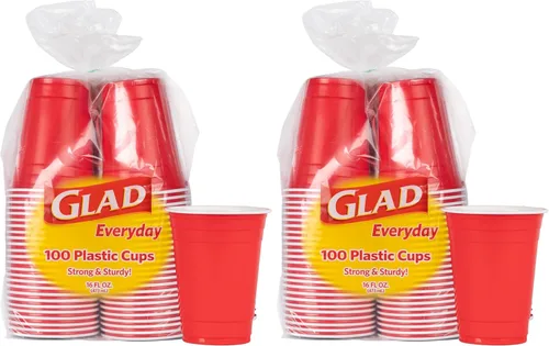 Vista 10 de Glad Paquete divertido de vasos de plástico en 4 colores: rosa, verde, azul y amarillo, vasos resistentes para fiesta en colores brillantes, ideales