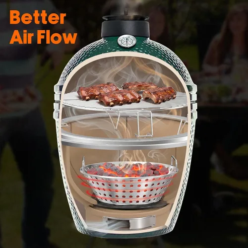 Vista 5 de Skyflame - Cesta de carbón de acero inoxidable de 14 pulgadas para parrillas Kamado de 18 pulgadas Nueva versión de diseño de agujeros huecos