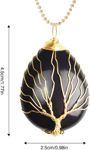 Vista 7 de Collar con colgante de lágrima envuelto en alambre dorado, collares de piedra de cristal curativa del árbol de la vida, joyas de piedras preciosas