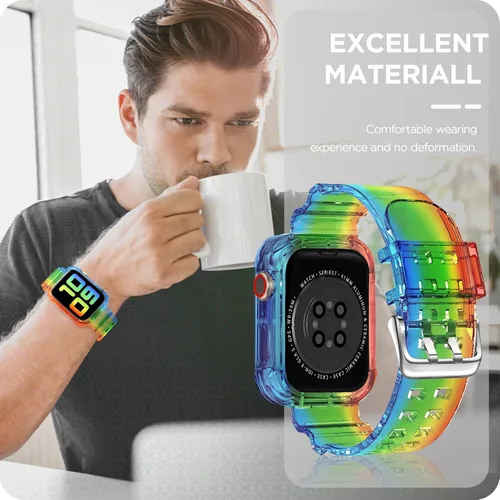 Vista 7 de DABAOZA Compatible con correa transparente de Apple Watch de 1.614 in Arcoíris