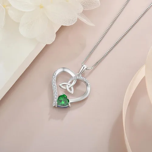 Vista 15 de Collar de corazón con nudo celta de plata de ley 925, collar con colgante para mujer, joyería de piedra natal