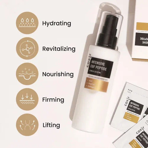 Vista 5 de coxir Emulsión intensiva de péptido EGF l Hidratante activador juvenil para rostro con EGF (factor de crecimiento epidérmico), multipéptidos l