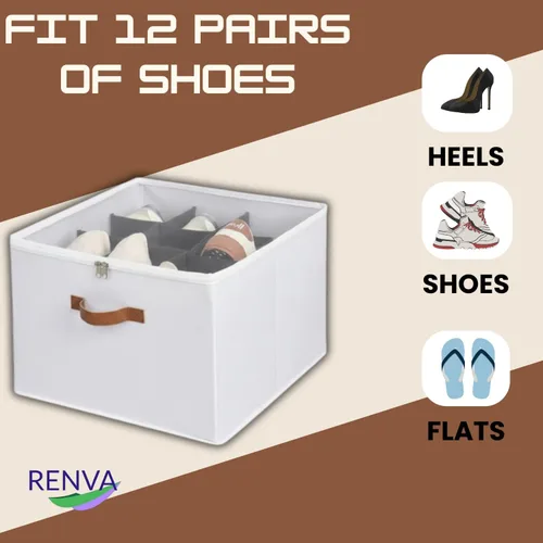 Vista 8 de RENVA Shoe Organizer for Closet, Foldable Shoe Storage Bins with Clear Cover, Large Shoe Box Storage Container with two sides PU handles, Fits up to