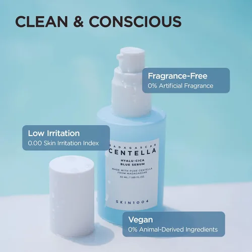 Vista 6 de SKIN1004 Hyalu-Cica Blue Serum 1.69fl.oz, 1.7 fl oz, suero facial hidratante con 5 ácidos hialurónicos y Madagascar Centella Asiatica, ampolla