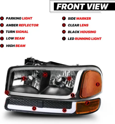 Vista 3 de M-AUTO Switchback - Tira de faros delanteros LED DRL de 4 piezas + lámparas de parachoques compatibles con GMC Sierra 1500 99-07, 99-04 2500, 01-07
