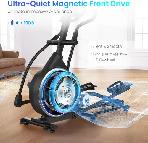 Vista 3 de FEIERDUN Máquina elíptica, entrenador cruzado para uso doméstico con sistema de conducción frontal electromagnética hipersilencioso, 32 niveles