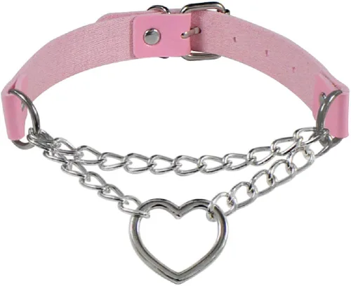 Vista 3 de Gargantilla gótica de 7 piezas de cadena circular redonda de corazón desmontable de cuero ajustable, collar de cosplay punk juego de collar