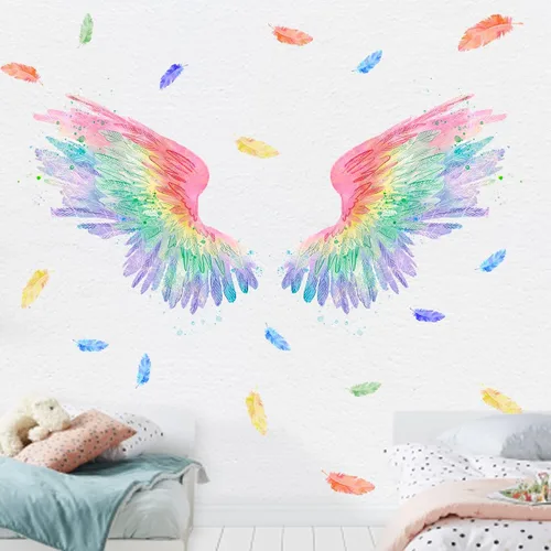 Vista 4 de Alas de ángel Alas Alas de Alas de la Pared de Plumas Pegatinas de Pared, Multicolor, PVC, Estilo Personalizado, Decoración de la Pared, Pel