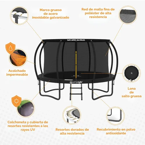 Vista 3 de Jumpzylla - Cama elástica recreativa para niños, con red de seguridad, escalera y revestimiento antioxidante, de 8, 10, 12, 14, 15 y 16 pies