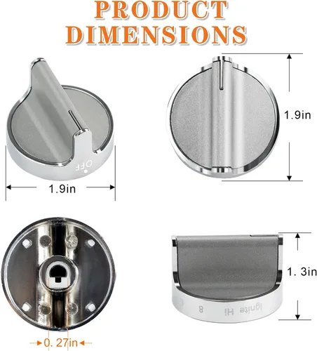Vista 4 de Pomos de repuesto para estufa de gas W10766544 (paquete de 5) para estufa de hidromasaje/horno WFG540H0ES0 WFG540H0ES0 WFG714HLAS0 WFG540H0AH2