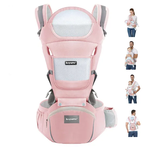 Vista 11 de KIYUMI Portabebés con asiento de cadera, posición M ergonómica, de recién nacido a niño pequeño, soporte para la cabeza y malla transpirable