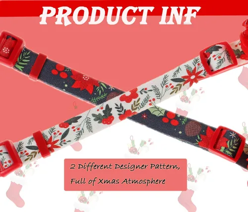 Vista 8 de Collares navideños para perros con flor roja extraíble, collar de perro pequeño para perras hembras