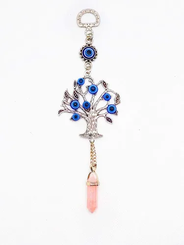 Vista 11 de LUCKBOOSTIUM Amuleto plateado con árbol de la vida con ojo malvado azul y piedra preciosa de cristal, dije para crecimiento, fuerza, protección