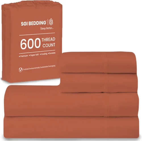 Vista 36 de SGI Bedding - Juego de sábanas de 600 hilos, 4 piezas, 100% de algodón egipcio, tamaño completo, juego de sábanas con bolsillo profundo de 38 cm